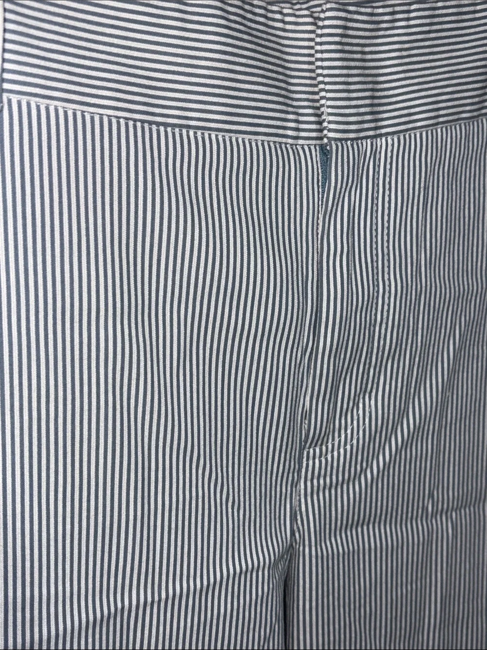 Light Blue and White Pinstripe Seersucker Wide Leg Trouser